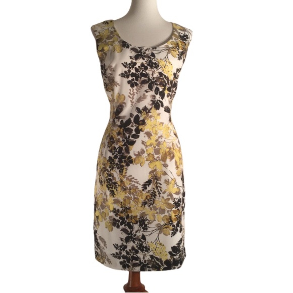 Ann Taylor Black, Yellow & Gold Floral Dress, 10 P